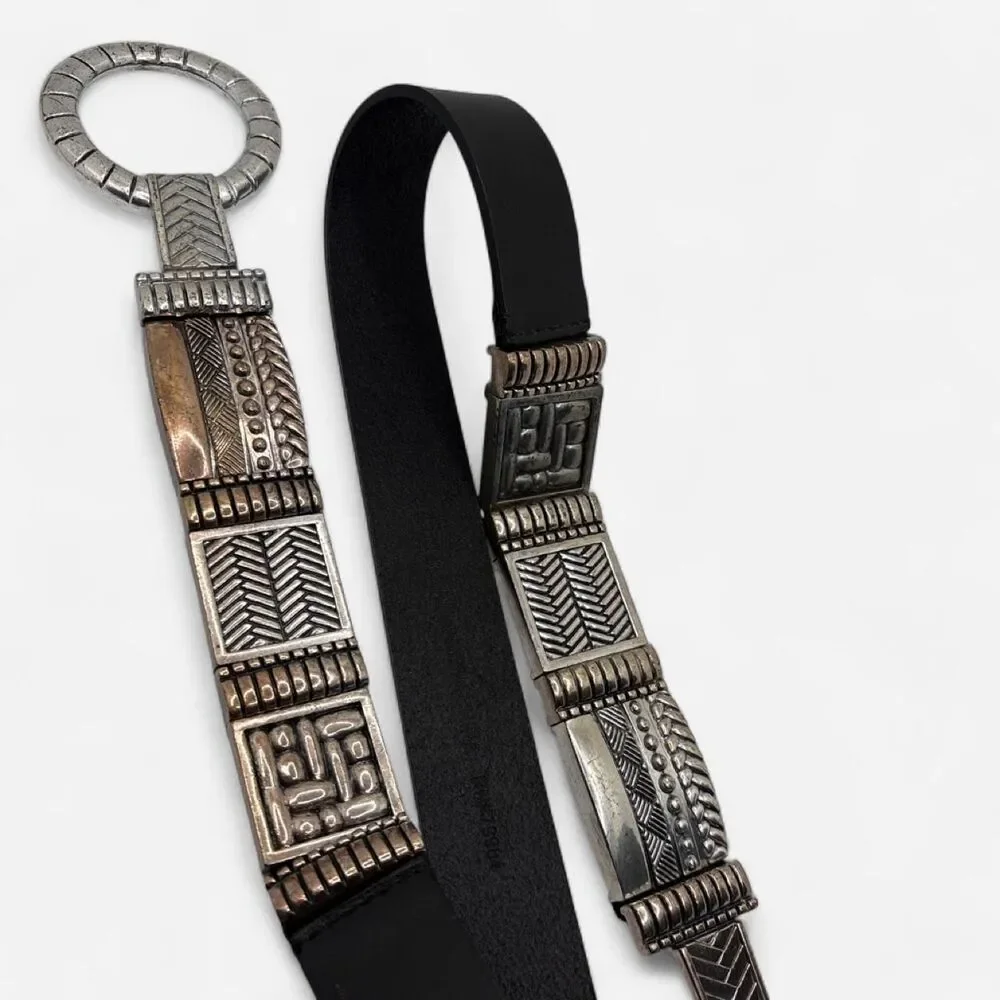 CHICOS Women's Belt BLACK LEATHER Adjustable Silver Metal Buckle belt  L/XL